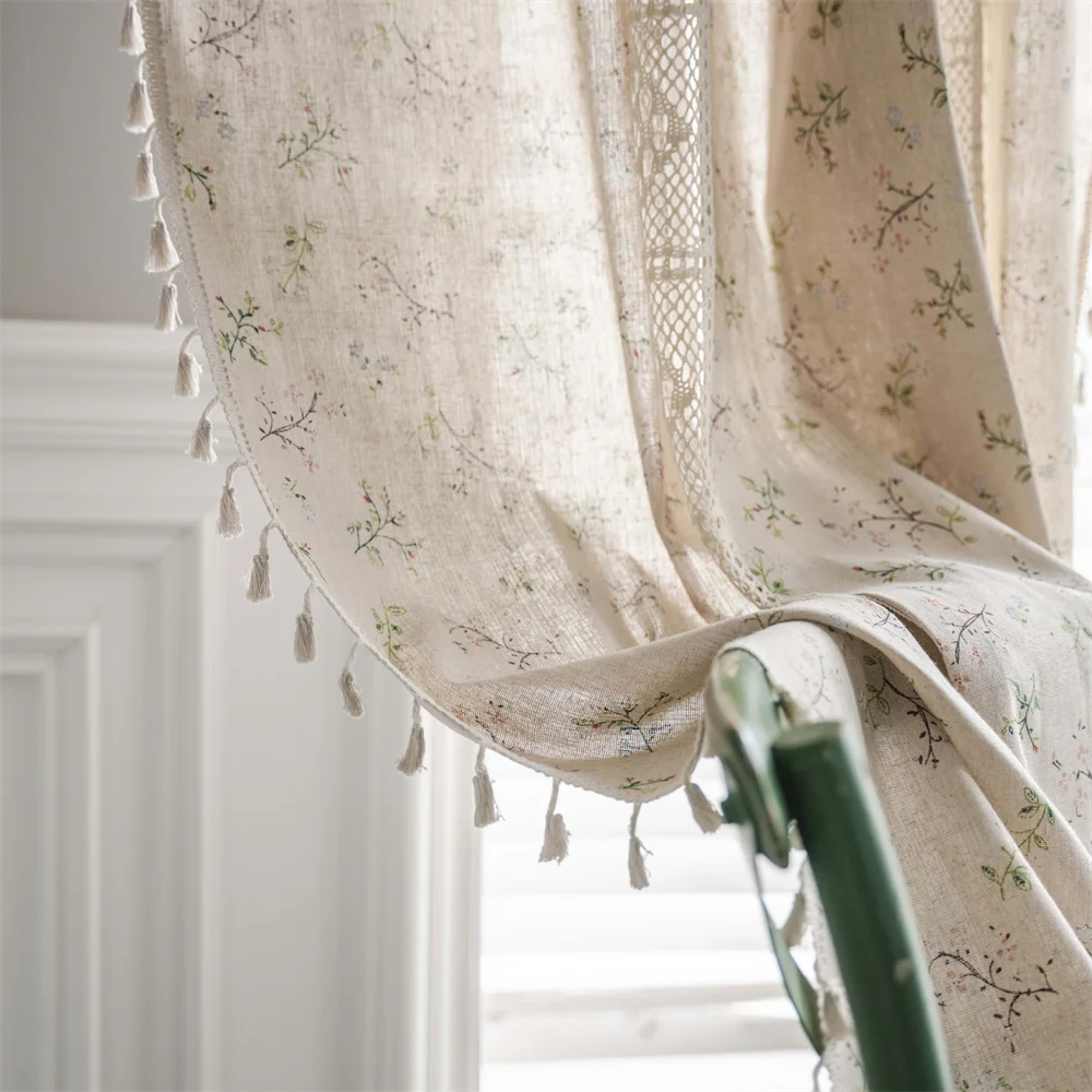 

French Romantic and Elegant Living Room Decorative Curtains Bedroom High-grade Cotton and Linen Cream Blackout Curtain