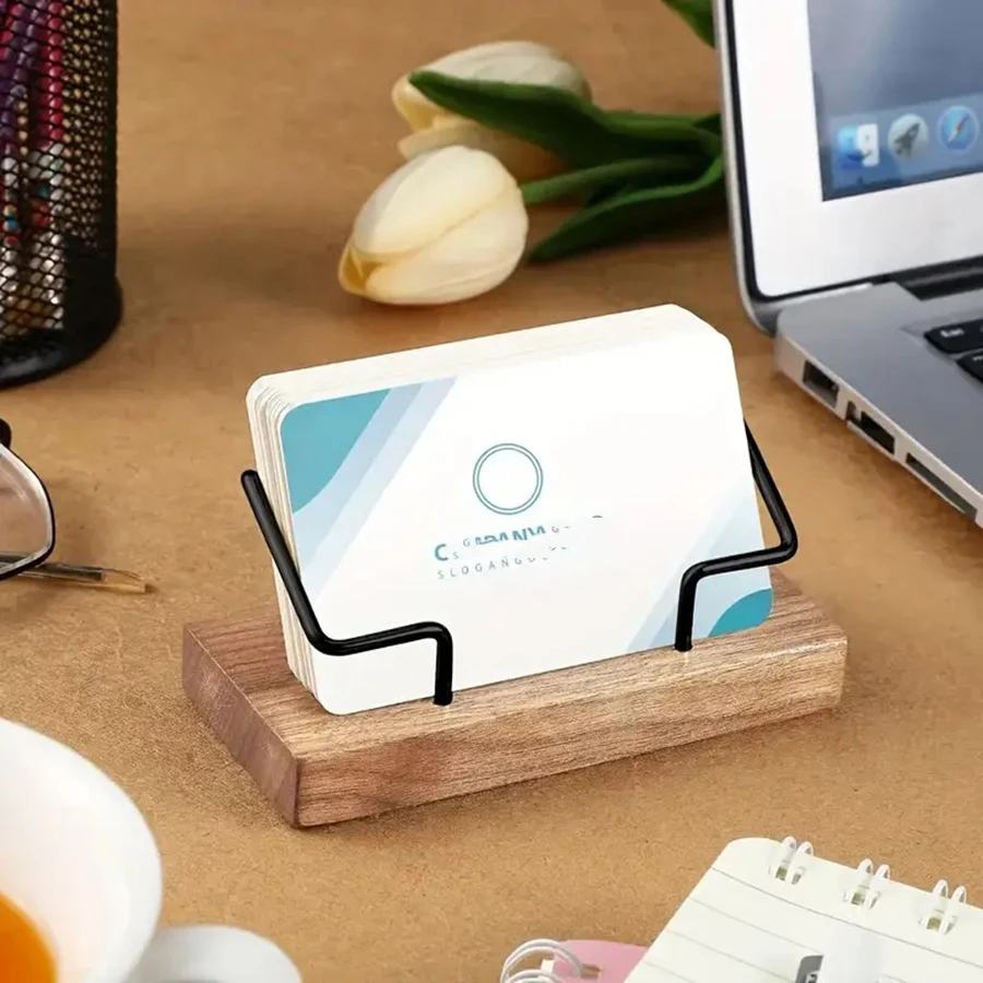 Deluxe Desk Organizer | Eco-Friendly Business Card Display, Durable Wood & Metal Construction