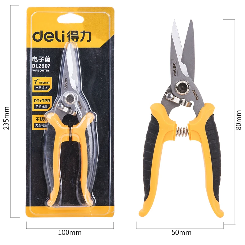 Deli Tools Multifunction Electronic Scissors Stainless Steel Material Rubberized Non Slip Handle Electrician Repair Hand Tool 3