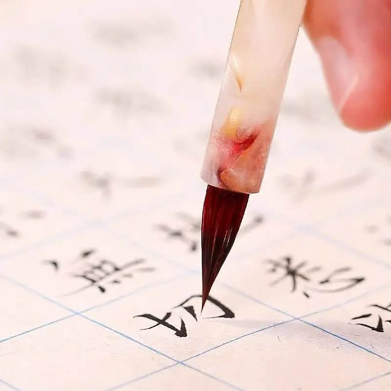 캘리그래피 소형 붉은머리 늑대털 소형 케이스 브러쉬 얇은 금색 바디 훅펜 정교한