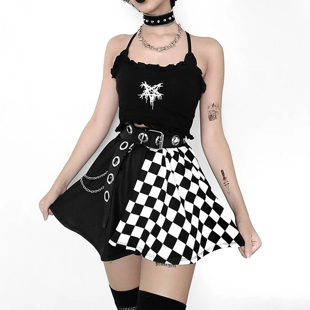 Punk Skirt Gothic Plaid A Line Mini Skirts Harajuku Streetwear Sexy ...