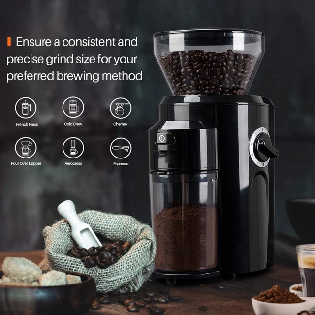 Electric Burr Coffee Grinder, Adjustable Burr Mill with 18 Precise Grind  Size Setting, Burr Coffee Grinder for Espresso, Drip Coffee and French  Press