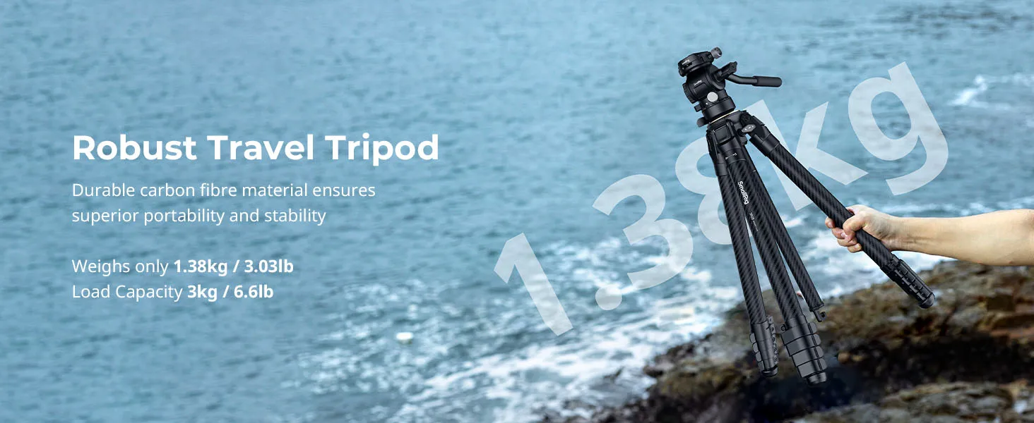 Portable Carbon Fiber Travel Tripod Kit with Tripod Head Short Center Column for