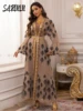 Khaki Sequined Dubai A Line Evening Dress Muslim Long Sleeves Two Pieces Women Wear Fast Shipping Dancing Party Prom Gown