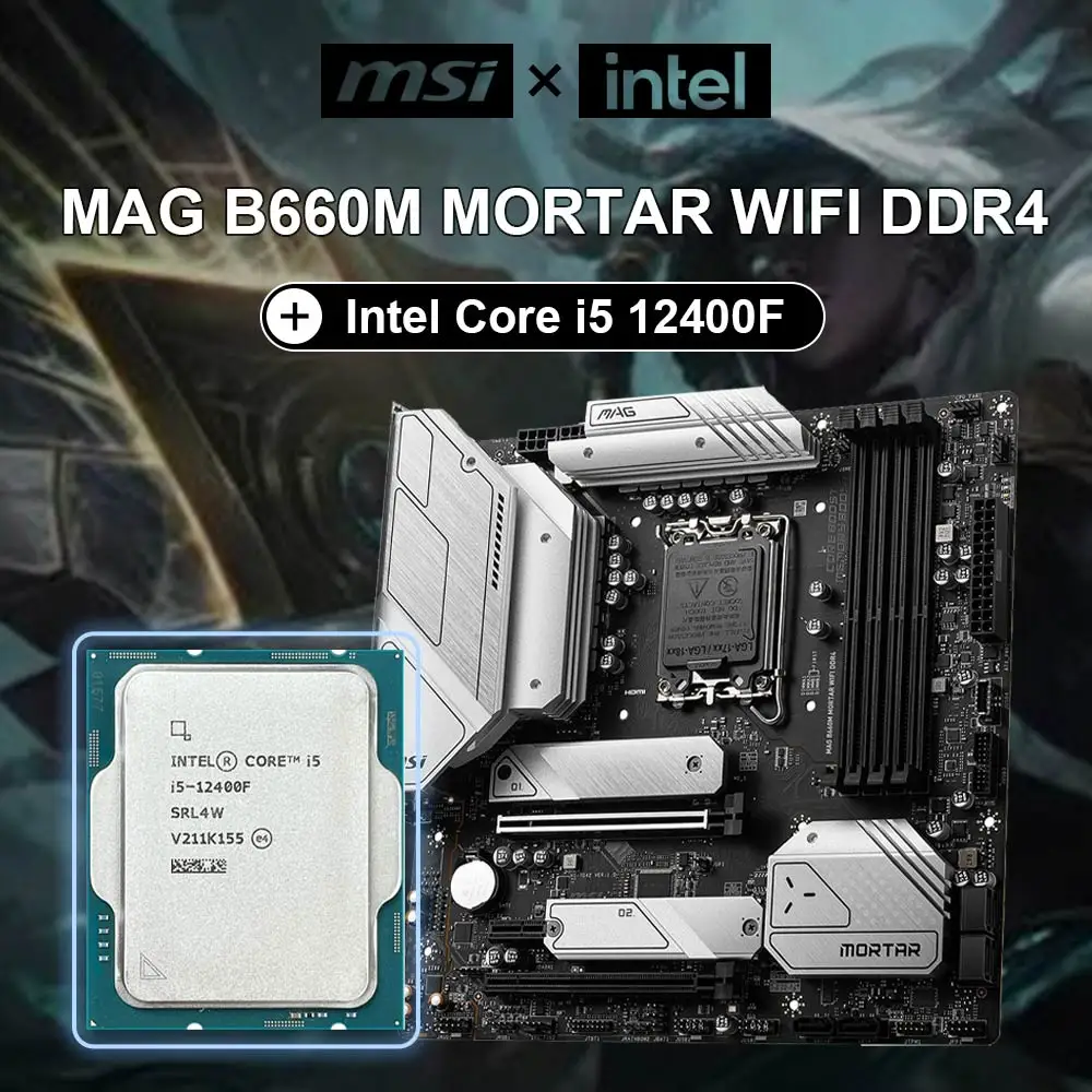 

MSI New MAG B660M MORTAR WIFI Motherboard+Intel Core i5-12400F CPU DDR4 4800+ MHz 128G USB3.2 SATA M.2 Support LGA1700 Micro-ATX