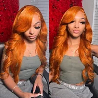 Perruque Lace Frontal Wig naturelle Body Wave au gingembre, cheveux naturels, couleur Orange, 13x4, 13x4, perruque Lace Frontal Wig transparente pour femmes 2