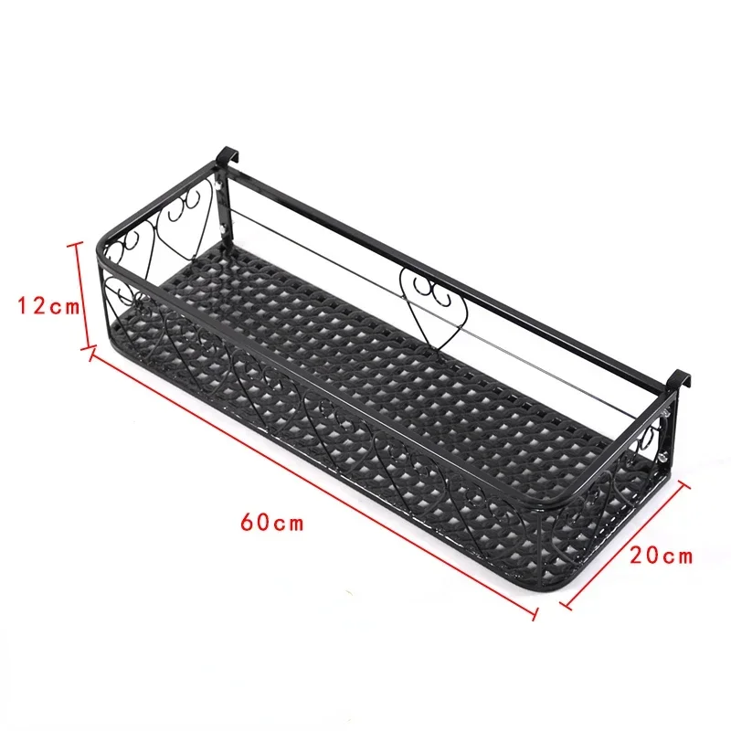 Wrought iron storage shelf, flower rack, balcony hanging plant shelf for railing, pot stand, space saving organizer