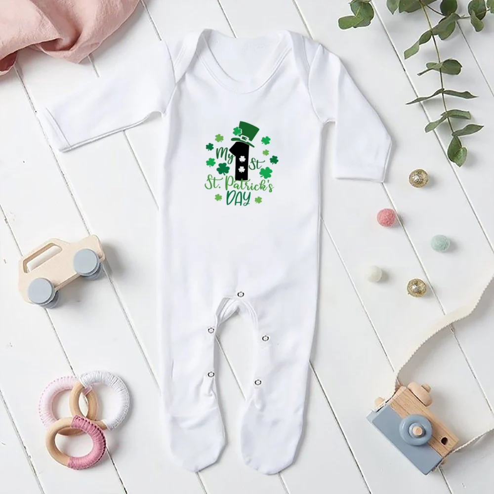 My First St Patricks's Day Baby Sleepsuit Newbron Girl Babygrow Sleepsuit Winter Print Bodysuit St Patricks Day Baby Clothes
