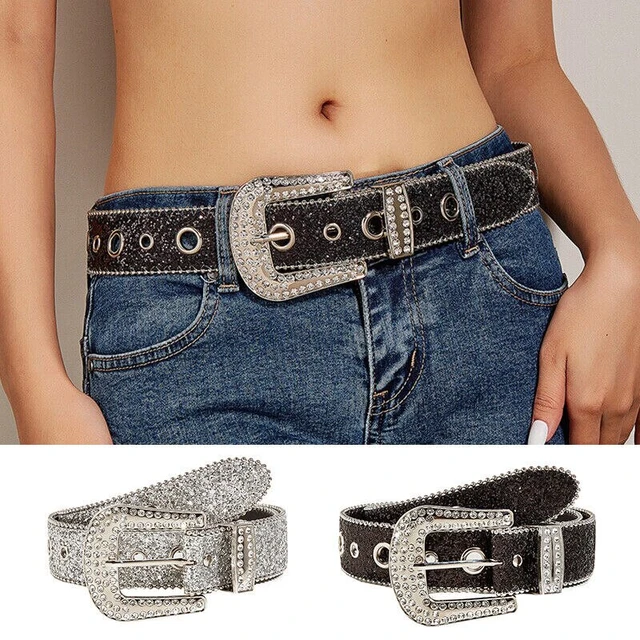 Gothic Black Silver Metal Buckle Rhinestone Belt Body Four