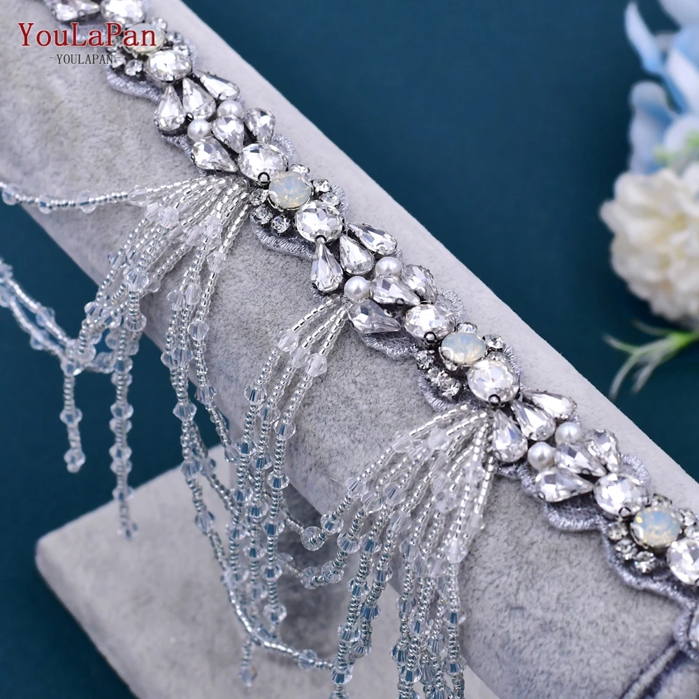 Organza Leaves, Rhinestone, and Pearl Belt - Bridal Accessories