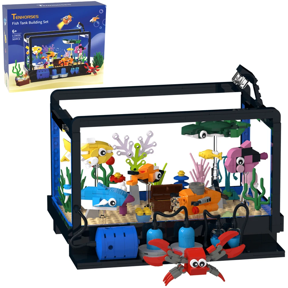 

Креативные блоки MOC для сборки медузы, черепахи, клоуна, аквариума, рыбок, подводный мир, игрушки, подарки для детей и девочек
