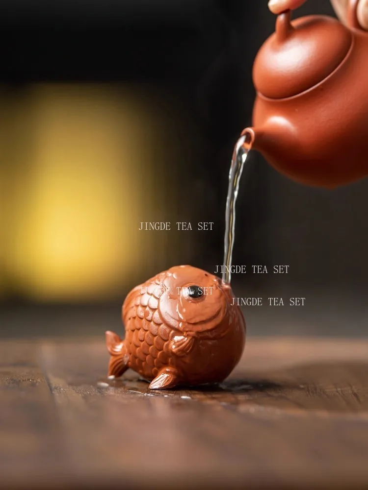 Purple Clay Koi Tea Pet Maintainable Small Ornaments Tea Table Wealth Attraction Desktop Decoration Mascot Tea Play