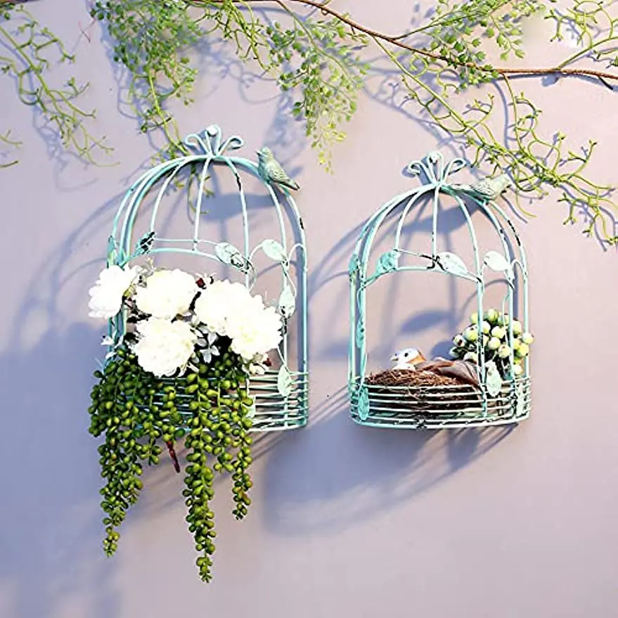 Small Birdcage Iron Decoration, Iron Flower Stand, Kindergarten Forest Outdoor Decoration, Small Wall-Mounted Birdcage Rack