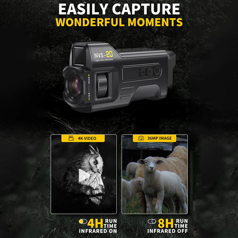 1FNIRSI NVS-20 4K Monocular Telescope Day And Night Use Photo Video Shootings 5x Digital Zoom Hunting Boating Optical Imager 6