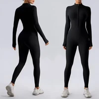 Warm Thin Fleece Jumpsuits Women's Tracksuit Winter One-Piece Sports Suit Black Fitness Jumpsuit Long Sleeves Workout Bodysuit - Image 2