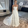 Qunque Strapless Satin Wedding Dress A-Line Boho Pleat Train Bridal Gowns Customized Detachable Long Lace Sleeves Bride Dresses 1