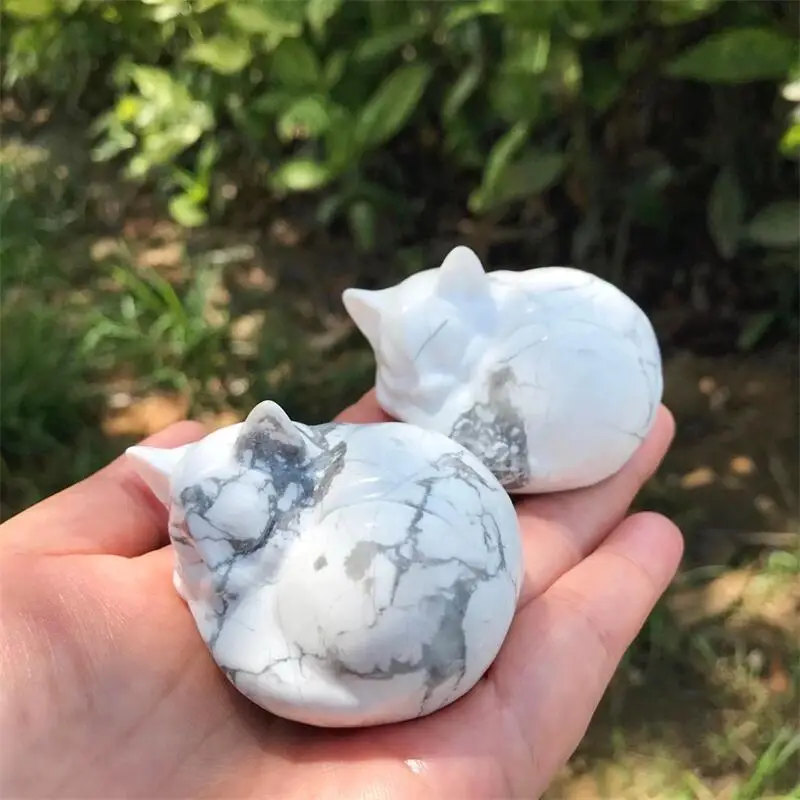 

6 см натуральный кристалл, Howlite, спящий Кот, резная кварцевая искусственная комната, Декор, аксессуары для украшения дома, 1 шт.