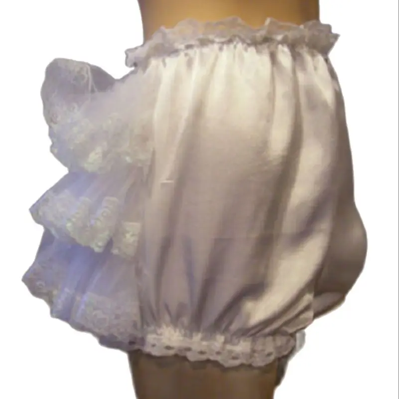 

White Satin Multi-layer Lace Patchwork Sexy Skirt Accessories Triangular Shorts Girly Adult Giant Baby Party Custom made