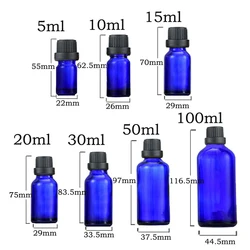 Refillable Amber Glass Bottles for Essential Oils - Set of 6 with Droppers and Caps (Blue bottle)
