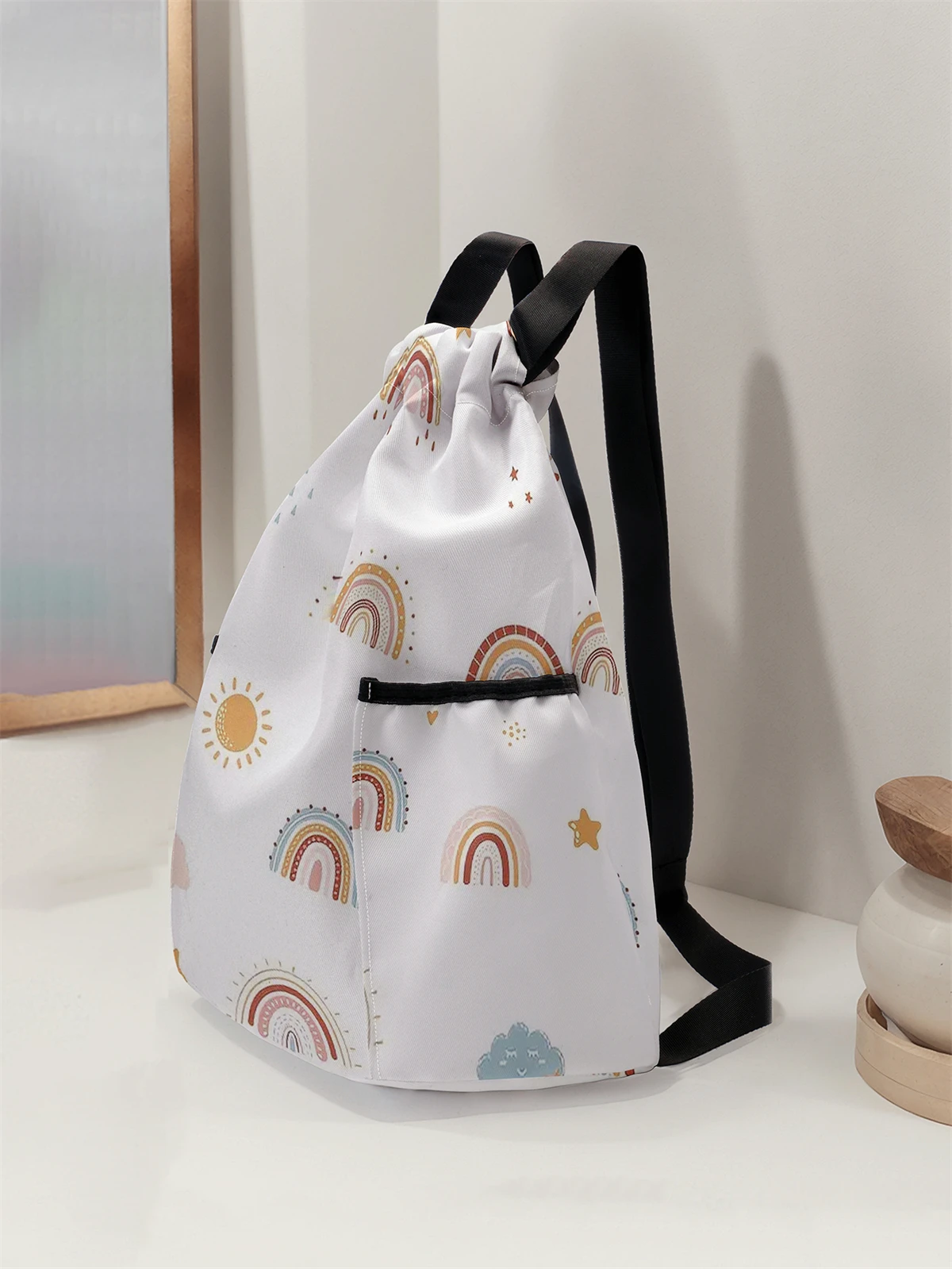 Rainbow Pattern Drawstring Backpack - Large Capacity Durable Fitness Bag, Adjustable Shoulder Straps, Sports Beach Backpack