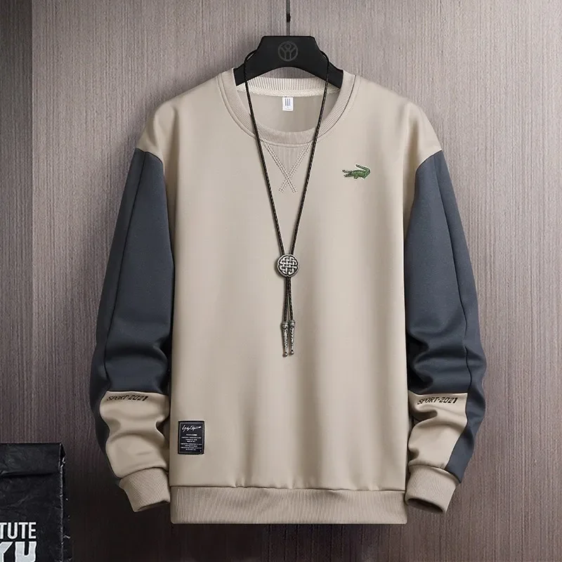 

Sports Hoodie for Men's Spring and Autumn Round Neck Loose Casual Top with Color Blocking Design and Long Sleeved T-shirt