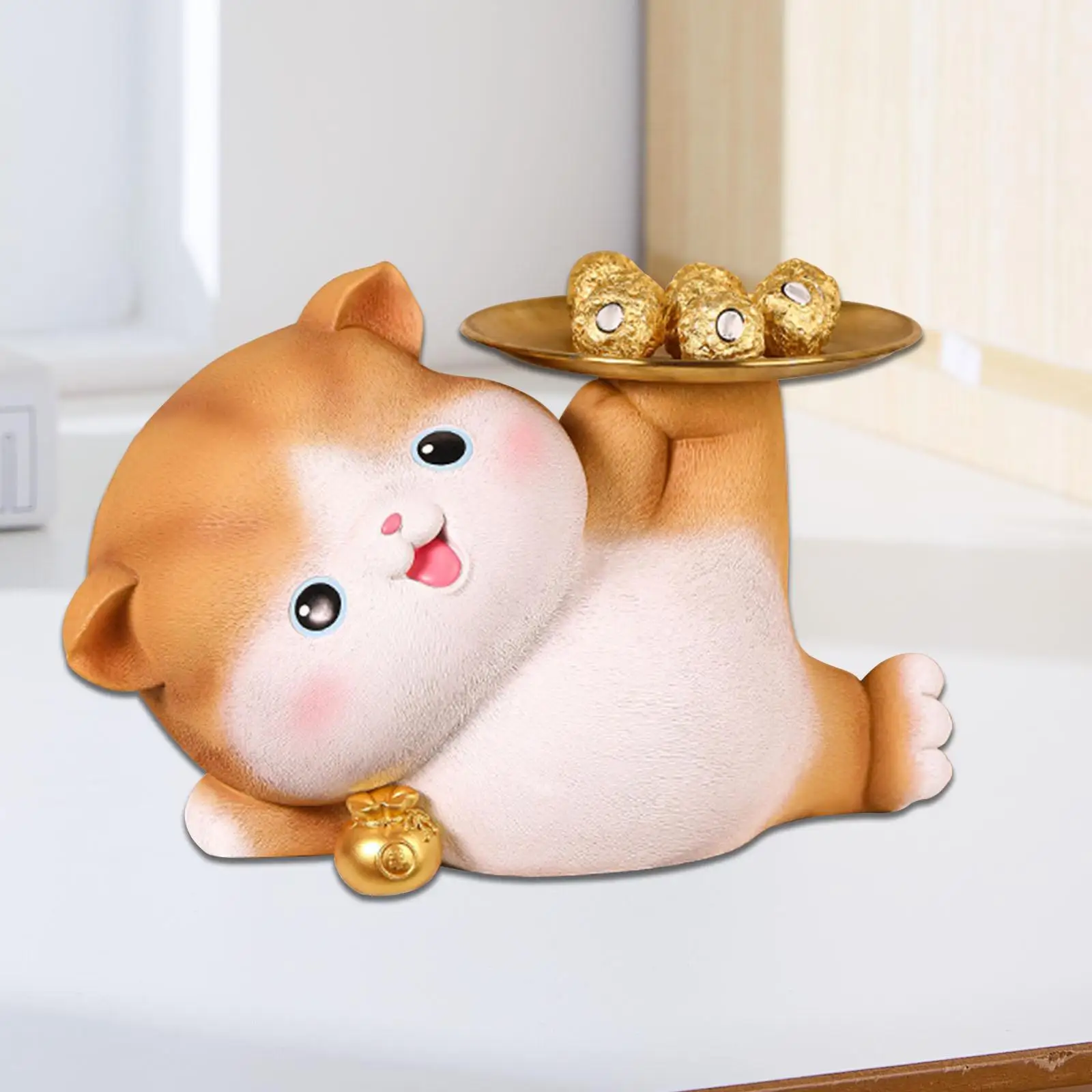 Cat Statue Keys Holder Decoration Gifts Resin Figurine Figurine Jewelry Trinket Tray for Cabinet Book Shelf Bathroom Office Home