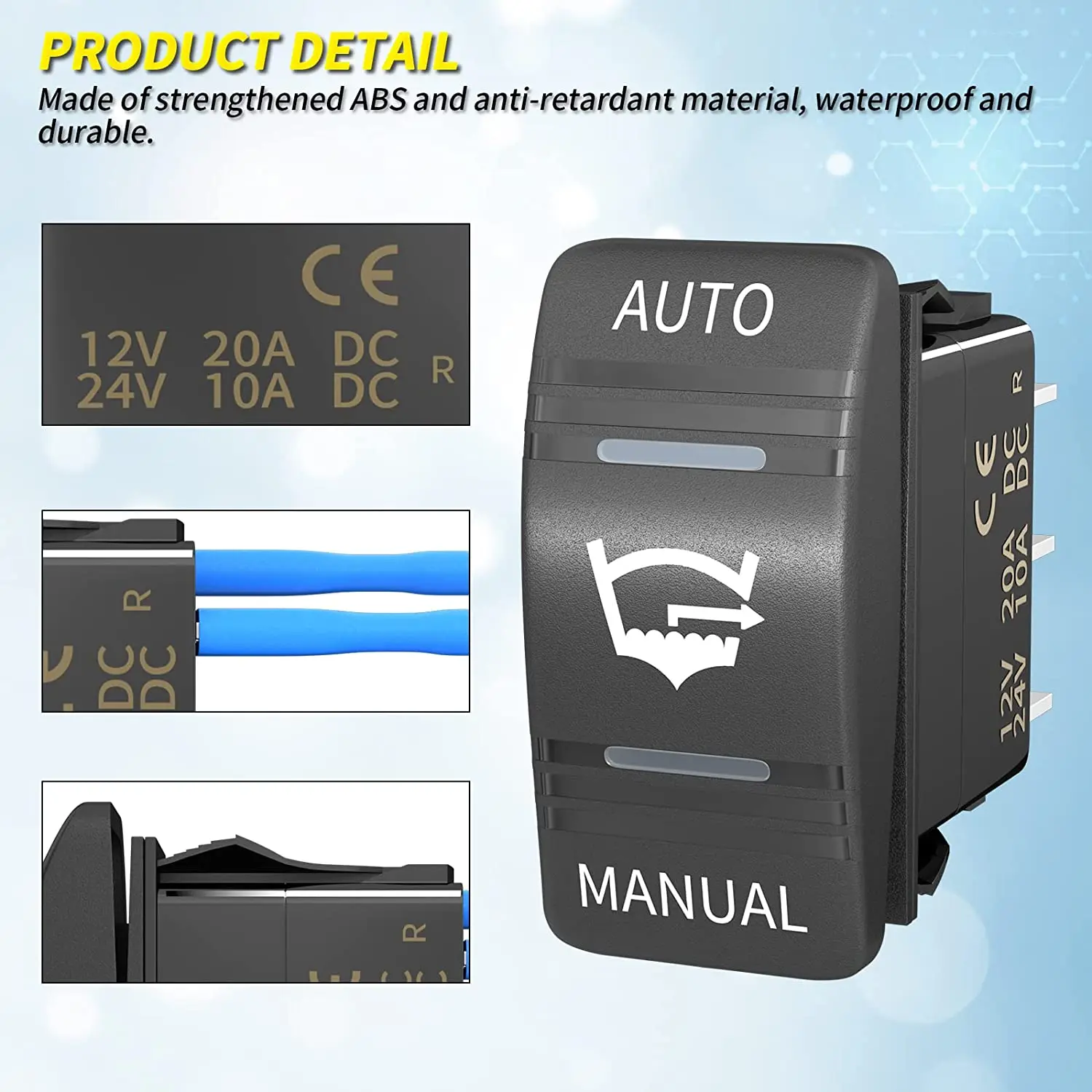 DaierTek 3 Way 20A Bilge Pump Rocker Switch Panel Waterproof 12V 24V 4Pin SPDT Auto/Off/Manual Bilge Pump Switch LED