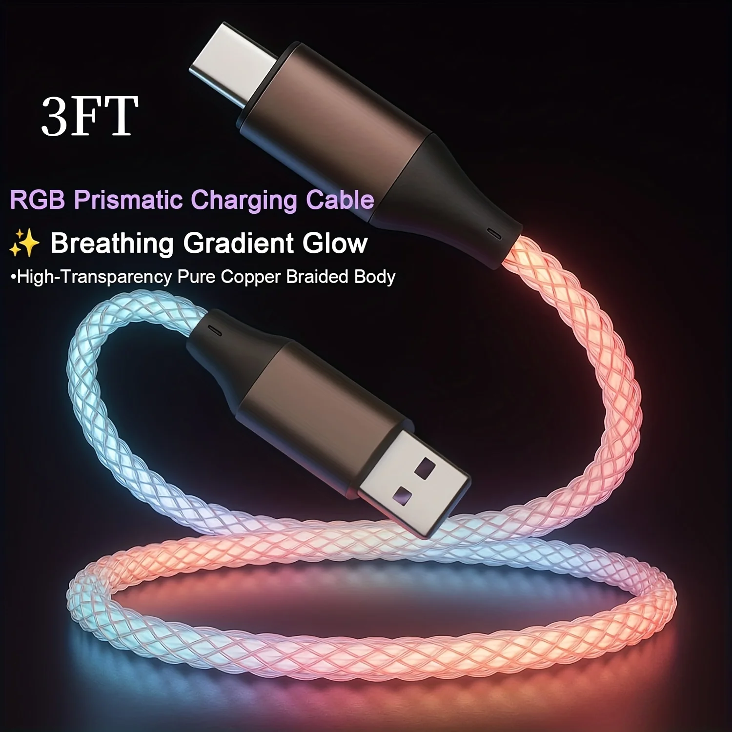 120W 플로잉 LED 발광 RGB USB A to 타입 C 충전 케이블 데이터 동기화 USB 케이블 아이폰 17 16 15 프로 화웨이 삼성 오포용