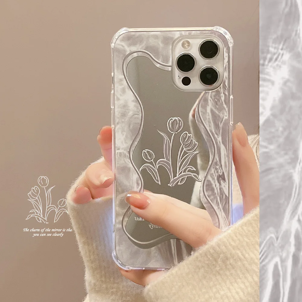 For Iphone case Tulip Flower Pattern Mirror Phone Case For Iphone 11 12 13Pro Max X Xs MAX XR 7Plus 8Plus iphone xr clear case