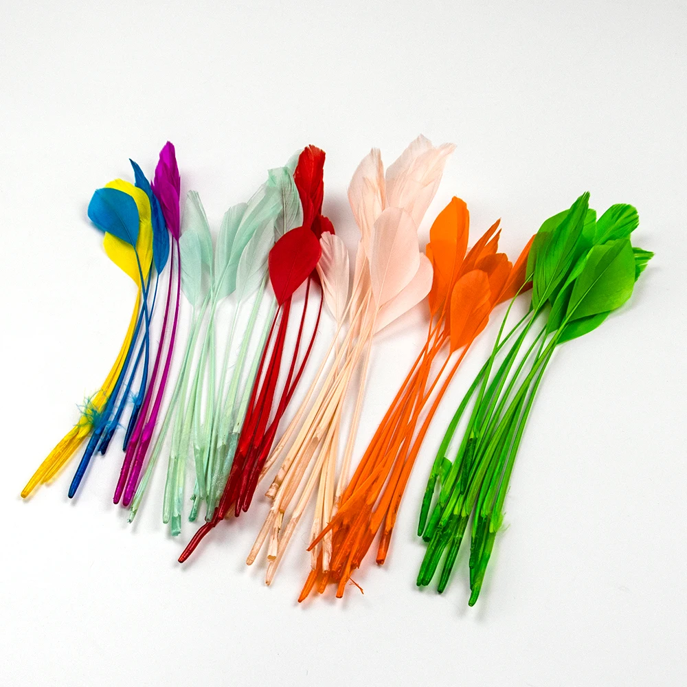 50Piece/bag Long  Goose Feathers Stripped Coque Millinery Feathers Fascinators Hats Trimmings Colored Handicraft Accessories