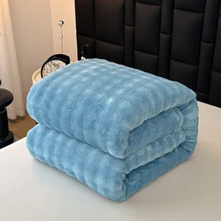 Luxurious 3D Bubble White Plush Fleece Blanket - Ultra - Soft Textured Throw - 100x150cm (Sky blue)