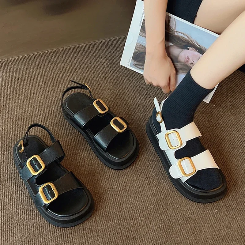 Women Sandals Gladiator Platform Summer Women Flat Fashion Casual Metal Buckle Soft Bottom Ladies women sandals women flats comfortable sandals