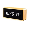 100% Bamboo LED Alarm Clocks Temperature Humidity Multifunction Digital Wooden Snooze Clock Voice Control Living Room Decoration 1