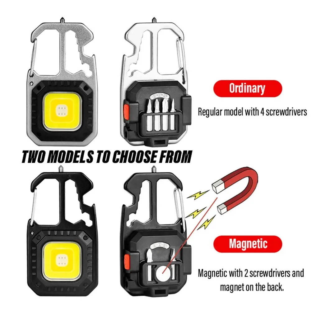 Rechargeable Mini COB Keychain Light Multi-function Super Bright Flashlight Outdoor Camping Light with Magnet Screwdriver