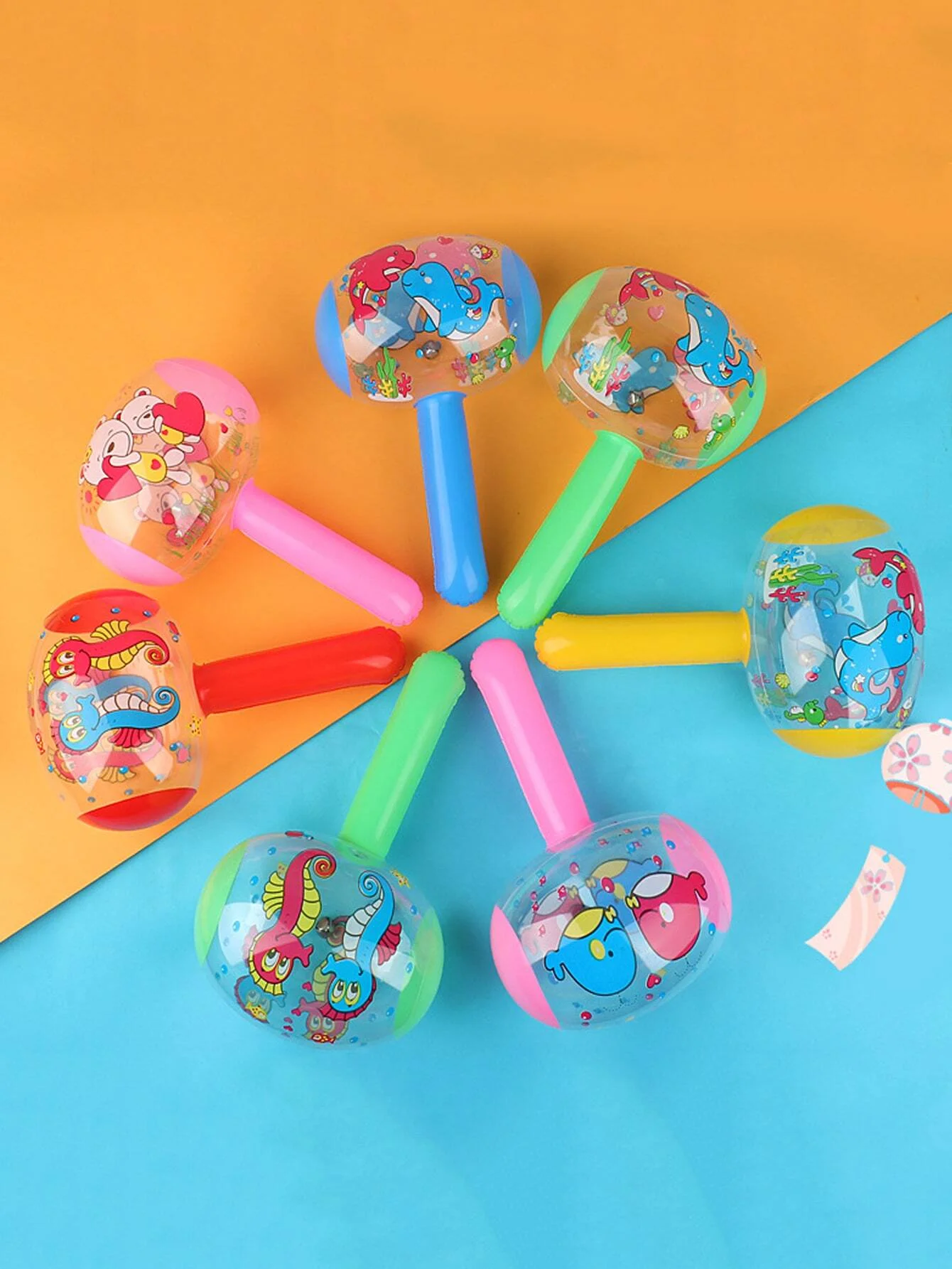 6 Pcs Random Inflatable Hammer with Bell Cute Cartoon Blow Party Supplies Inflatable Toys Swimming Pool Baby Toys Kids