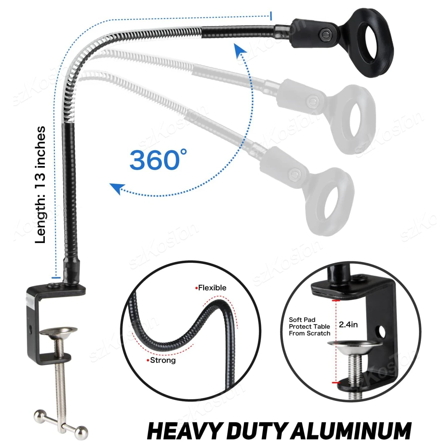 Desktop Microphone Arm Stand 30cm Flexible Gooseneck Mic Stand Phone Clip Holder microphone stand For Blue Snowball ice SM58 PGA48 Samson A6V K66
