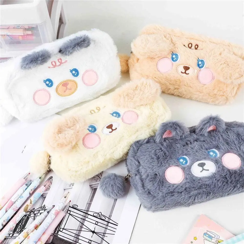 

Gifts Large Capacity Cute School Supplies Pen Pouch Puppy Cute Animal Kitten Pencil Bag Plush Pen Bag Zipper Pouch Pencil Case
