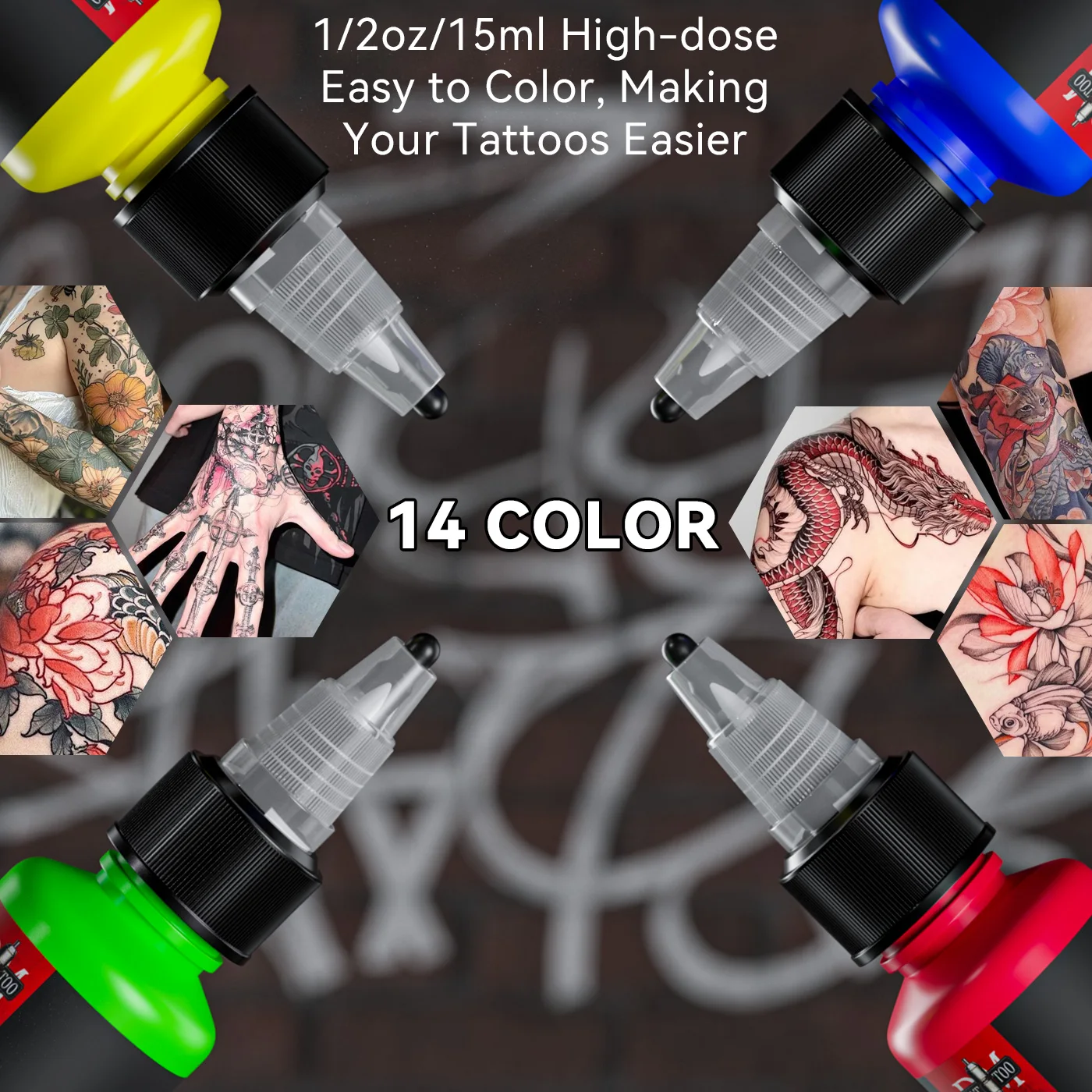 15ml 14Colors Body Art Tattoo Ink Pigment Professional Beauty Paints Makeup Tattoo Supplies Semi-permanent Supplies tattoo ink tattoo ink pigment