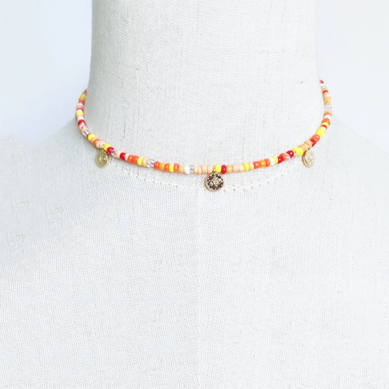 Boho Creative Design Rainbow Necklace Colorful Glass Beads