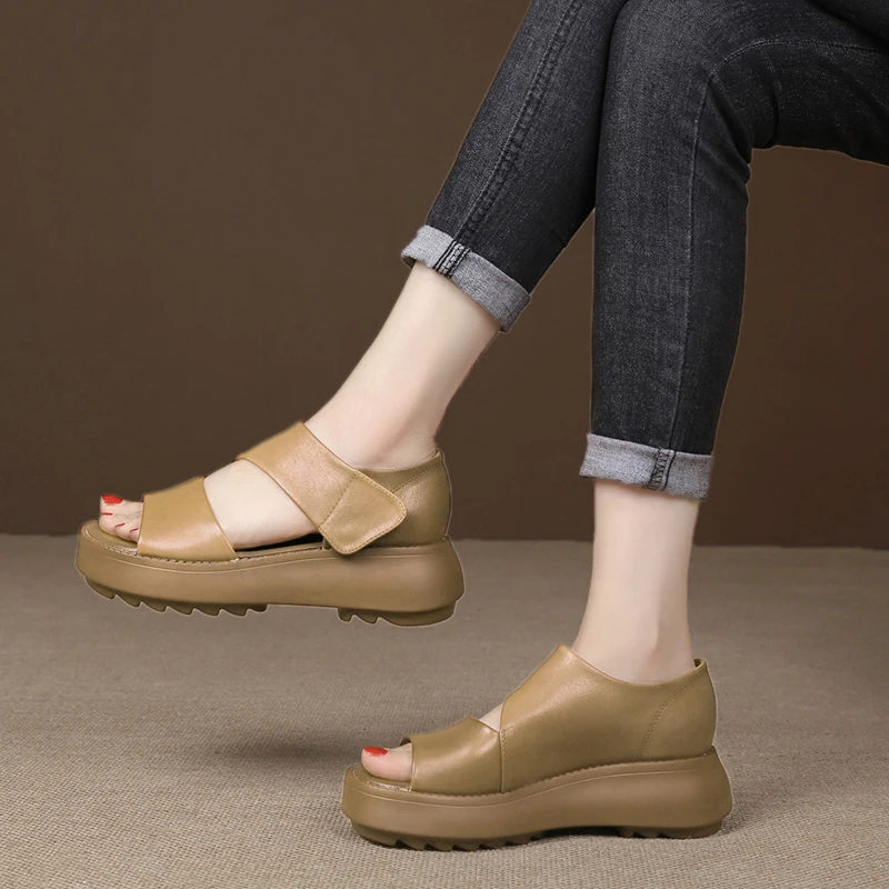 summer new wedge heel open toe casual luxury designer shoes sandals women's handmade re...