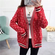 

Women Sweater Luxury Design Knitted Cardigan Coat Winter Plaid Stripe Loose Soft Wholesale Female New Long Sleeve New Knitwear
