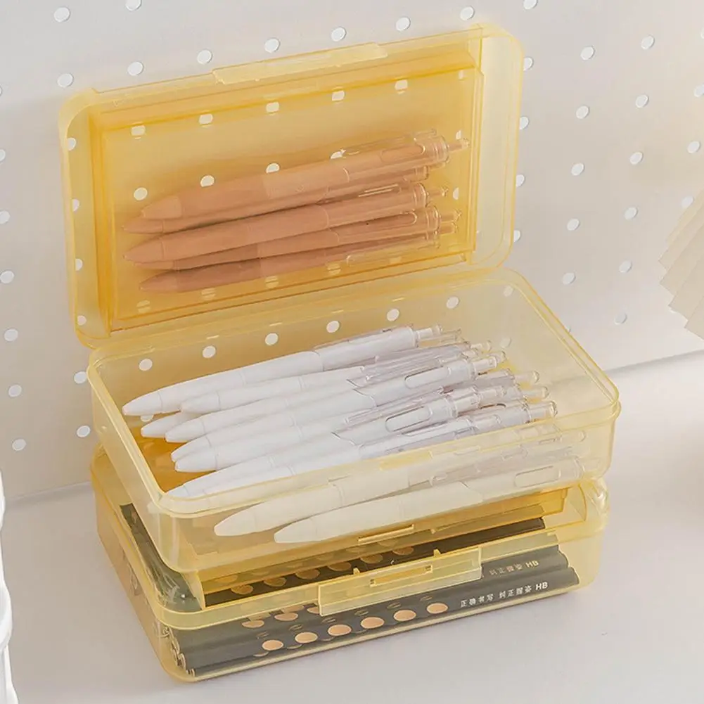 Stackable Pencil Box Pencil Storage Box Stackable Double Layer Transparent Plastic Case Capacity Stationery for Students