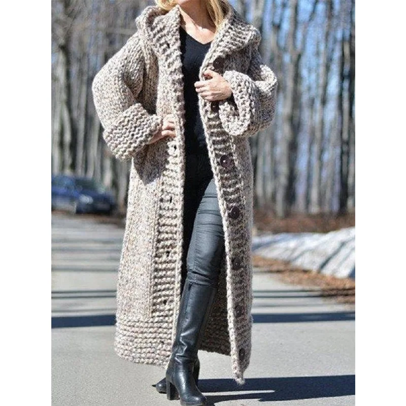 

New hooded cardigan thick knit sweater