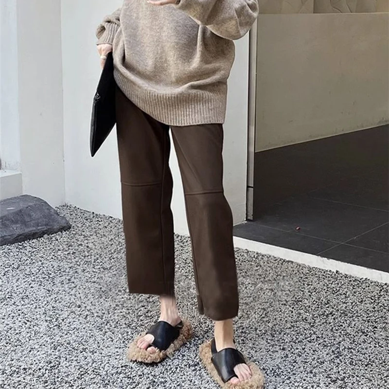 Autumn Winter High Waist Streetwear Fashion Vintage PU Leather Pants Women Loose Casual Harajuku Y2K All-match Straight Trousers