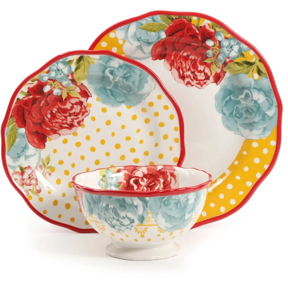 

12-Piece Dinnerware Set, Flower pattern