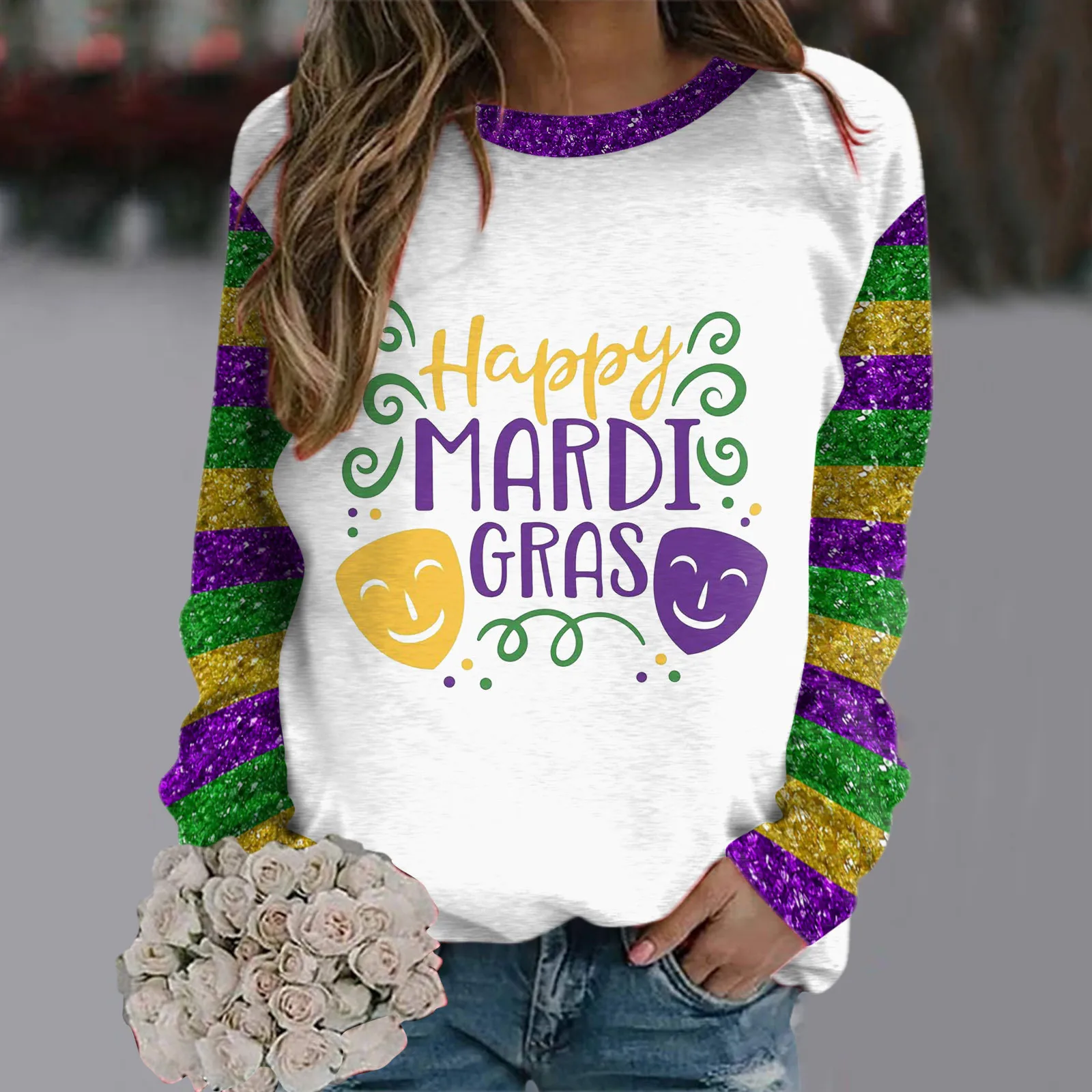 

Женская Карнавальная рубашка, свитшот, Карнавальная рубашка, Повседневная рубашка с длинным рукавом, большая толстовка