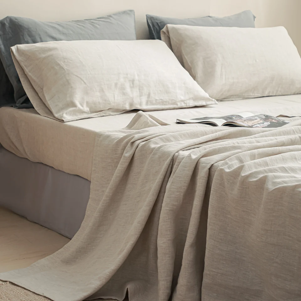 Luxury Natural Linen Bed Sheet Set Soft Breathable