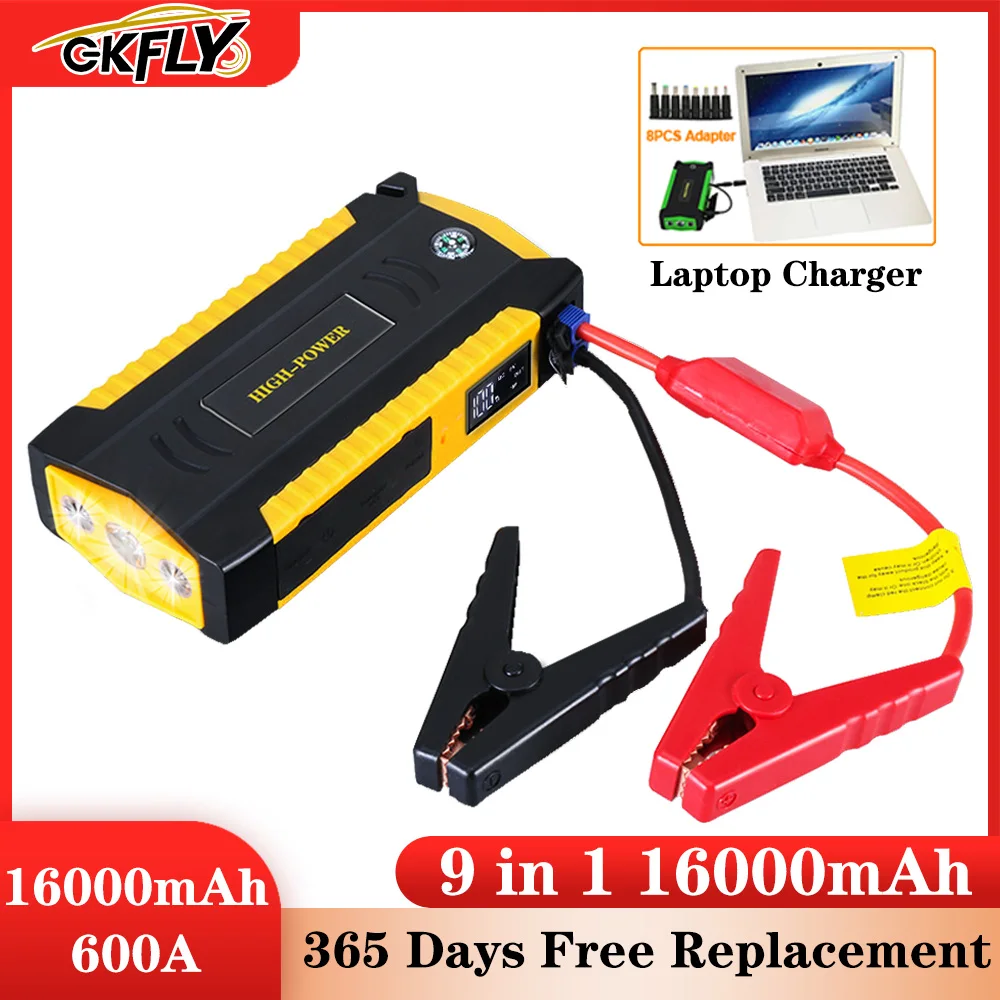 GKFLY Car Jump Starter 12V Super Power Bank Auto Start Battery Lithium Polymer Starting Device Booster Jumper Cables Buster LED