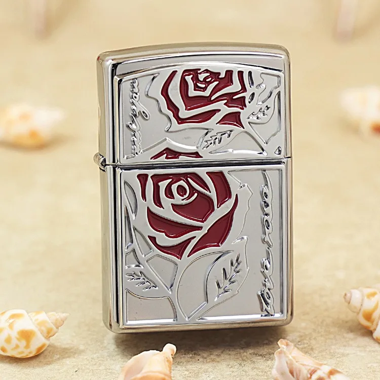 

Genuine Zippo oil lighter 3D Rose copper windproof cigarette Kerosene lighters Gift with anti-counterfeiting code