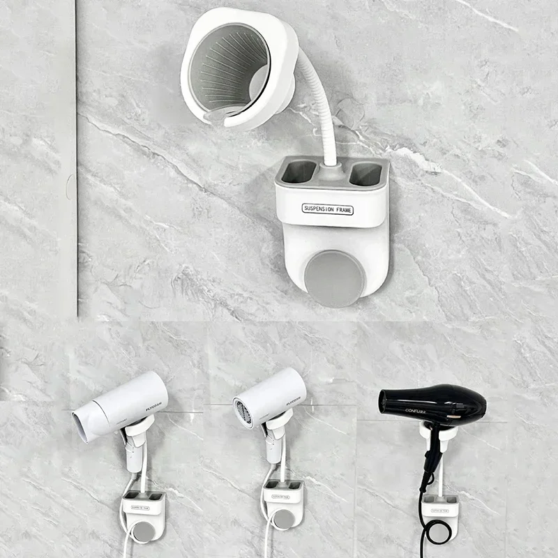 Hands Free Standing Hair Dryer Holder 360 Degree Rotation Bathroom Shelves Storage Rack Universal for Hairdryer Stand Wall Mount hair dryer holder hair tool holder storage rack storage shelf bathroom storage shelf bathroom shelf